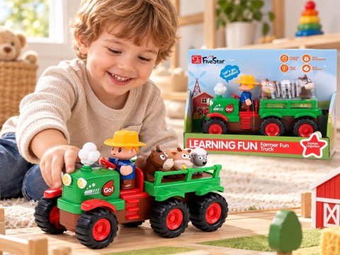 Interaktywny Traktor z Przyczepą Zwierzętami Światło Dźwięk Rolnik ZA6309