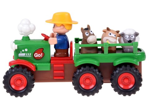 Interaktywny Traktor z Przyczepą Zwierzętami Światło Dźwięk Rolnik ZA6309