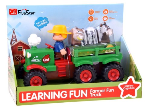 Interaktywny Traktor z Przyczepą Zwierzętami Światło Dźwięk Rolnik ZA6309