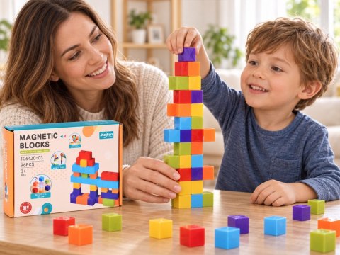Klocki magnetyczne - KOLOROWE kostki konstrukcyjne BLOKI 96ele ZA6343