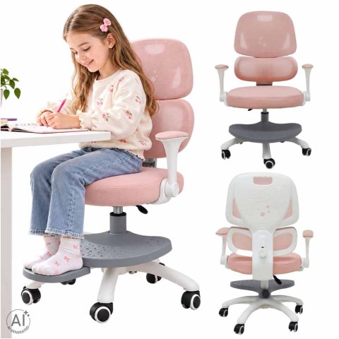 Krzesło do biurka dla dziecka fotel ergonomiczny obrotowy regulowany różowy
