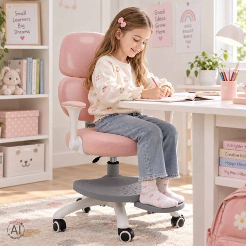 Krzesło do biurka dla dziecka fotel ergonomiczny obrotowy regulowany różowy