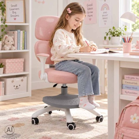 Krzesło do biurka dla dziecka fotel ergonomiczny obrotowy regulowany różowy