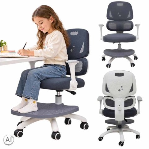Krzesło do biurka dla dziecka fotel ergonomiczny obrotowy regulowany szary