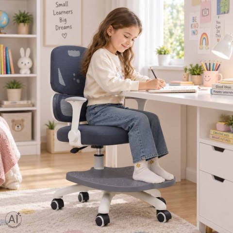 Krzesło do biurka dla dziecka fotel ergonomiczny obrotowy regulowany szary