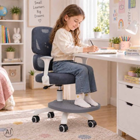 Krzesło do biurka dla dziecka fotel ergonomiczny obrotowy regulowany szary