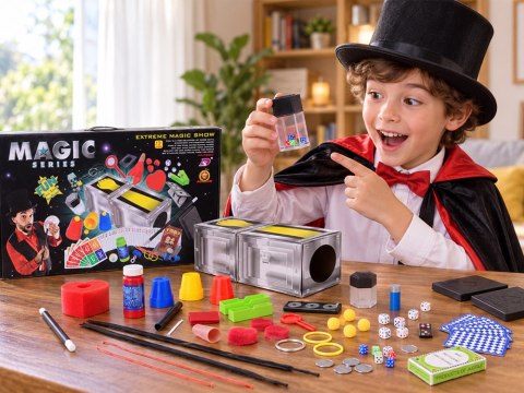 ZESTAW MAGIKA - sztuczki magiczne, iluzje, karty, kostki i akcesoria ZA6455
