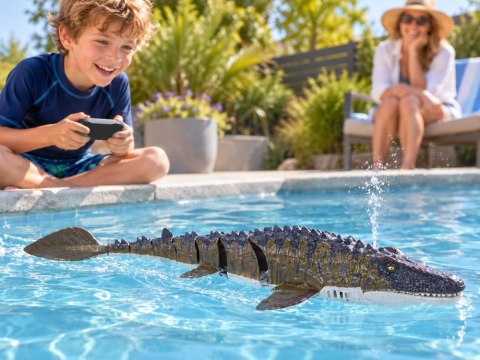 Zdalnie Sterowany Mozazaur dinozaur wodny Pływa Rozpyla Wodę 40 cm RC0801