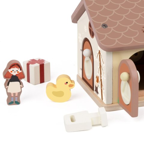 CLASSIC WORLD Drewniany Domek Sensoryczny Edukacyjny z Zamkami Kluczykami 11el.