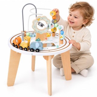 Drewniany Stolik Edukacyjny Sensoryczny Labirynt Kolejka Zwierzątka ZA6493