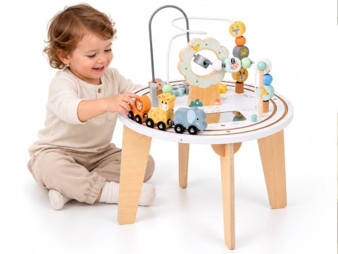 Drewniany Stolik Edukacyjny Sensoryczny Labirynt Kolejka Zwierzątka ZA6493
