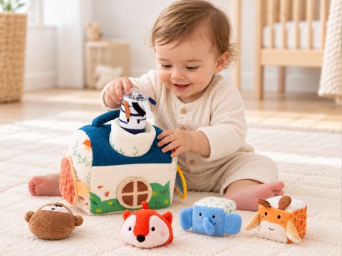 Sensoryczny pluszowy domek dla niemowlaka +5 zwierzątek LEŚNA CHATKA ZA6621