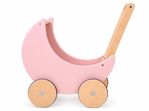 Wózek dla lalek - drewniany RETRO różowy na dużych kołach ZA6482