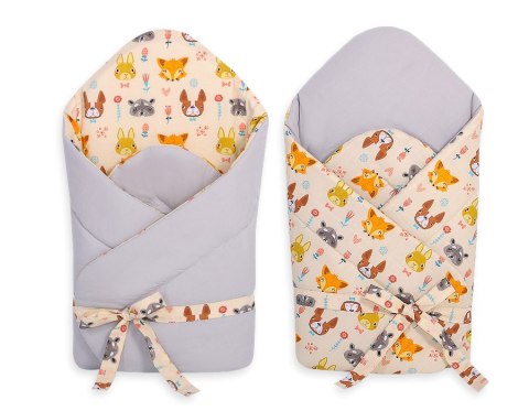 Rożek dla niemowląt z wiązaniem 2w1 usztywniany i miękki - zwierzątka kremowe