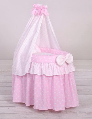 Wózek dla lalek - Kosz Mojżesza dla lalek z baldachimem - różowy