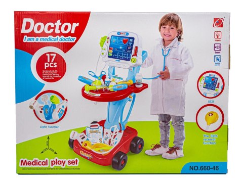 Wózek Lekarski Z Akcesoriami, Zestaw Doktora Czerwony Wózek Lekarski Z Akcesoriami, Zestaw Doktora Czerwony