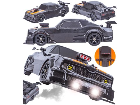 DUŻY Samochód Do Driftu Auto RC Drift 1:16 2,4 GHz PARA DYM Czarny Dodge 4WD LED