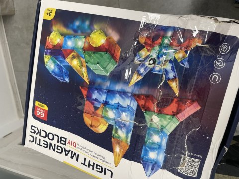 Klocki Magnetyczne, Konstrukcyjne, Świecące Elementy, Figury 3D 64 El. Przecena 1
