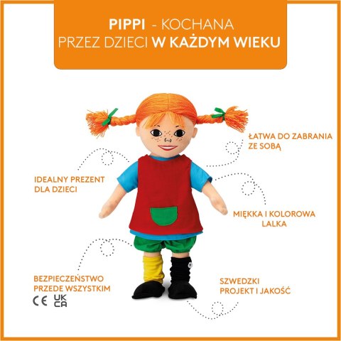 Miękka lalka Pippi Langstrumpf 20 cm, przytulanka, zabawka dla dzieci Miękka lalka Pippi Langstrumpf 20 cm, przytulanka, zabawka dla dzieci