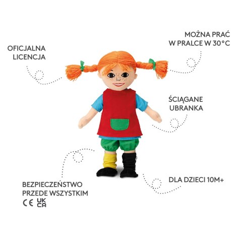Miękka lalka Pippi Langstrumpf 30 cm, przytulanka, zabawka dla dzieci