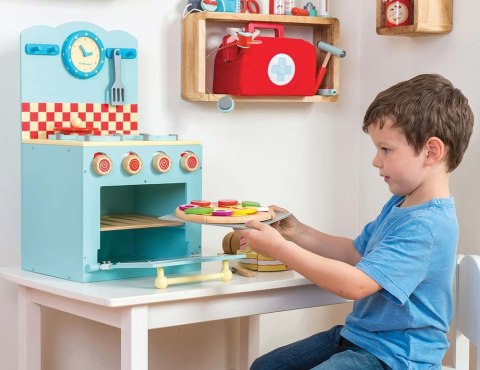Drewniana kuchnia dla dzieci niebieska, zabawkowa kuchenka, Le Toy Van