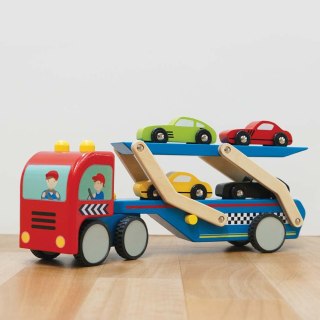 Drewniana laweta i samochody sportowe zestaw, zabawka dla dzieci Le Toy Van