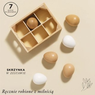 Drewniane jajka w skrzynce, zabawka dla dzieci, stragan sklep Le Toy Van