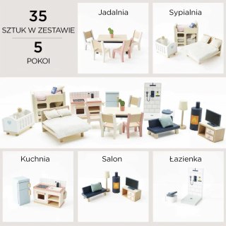 Drewniane mebelki do domku dla lalek duży zestaw, zabawka dzieci Le Toy Van