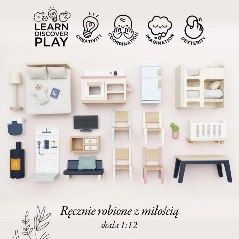 Drewniane mebelki do domku dla lalek duży zestaw, zabawka dzieci Le Toy Van
