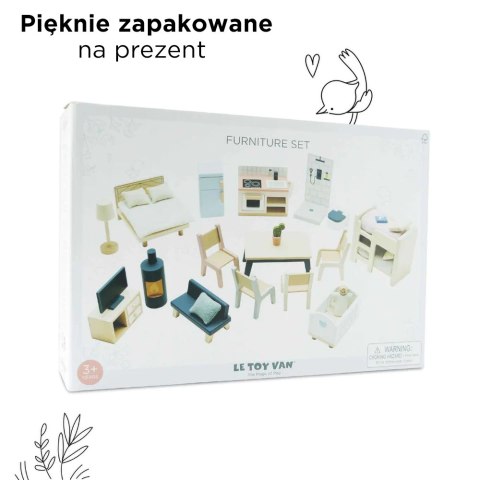 Drewniane mebelki do domku dla lalek duży zestaw, zabawka dzieci Le Toy Van