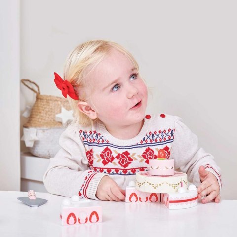 Drewniany tort weselny truskawkowy 3 piętra, zabawka dla dzieci, Le Toy Van Drewniany tort weselny truskawkowy 3 piętra, zabawka dla dzieci, Le Toy Van
