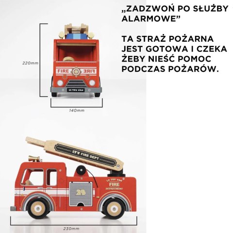 Drewniany wóz strażacki, straż pożarna, zabawka dla dzieci, auto Le Toy Van