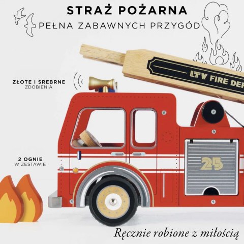 Drewniany wóz strażacki, straż pożarna, zabawka dla dzieci, auto Le Toy Van