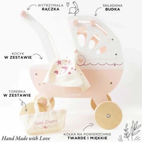 Drewniany wózek dla lalek Sweetdreams, zabawa dzieci z lalkami, Le Toy Van