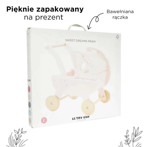Drewniany wózek dla lalek Sweetdreams, zabawa dzieci z lalkami, Le Toy Van