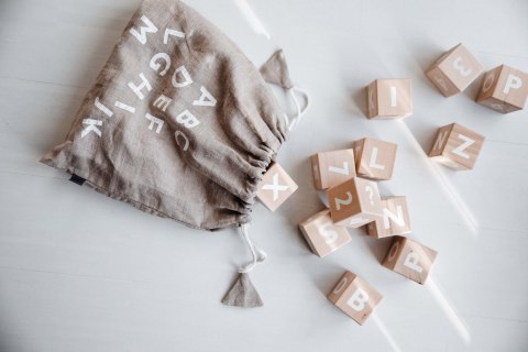 Klocki drewniane literki i cyferki dla dzieci zestaw klocków nauka ooh noo