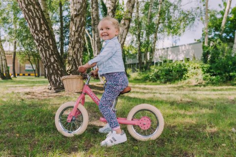 Pierwszy rowerek trójkołowy dziecięcy biegowy 2w1 różowy matowy Trybike