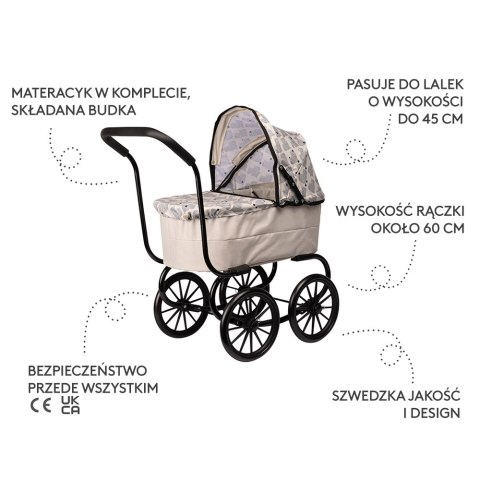 Wózek dla lalek w stylu retro, gondola, zabawa z lalkami, zabawka, Skrallan Wózek dla lalek w stylu retro, gondola, zabawa z lalkami, zabawka, Skrallan