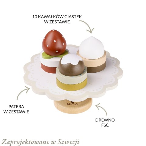 Drewniana patera z ciastkami, układanka, klocki dla dzieci, gotowanie Micki Drewniana patera z ciastkami, układanka, klocki dla dzieci, gotowanie Micki