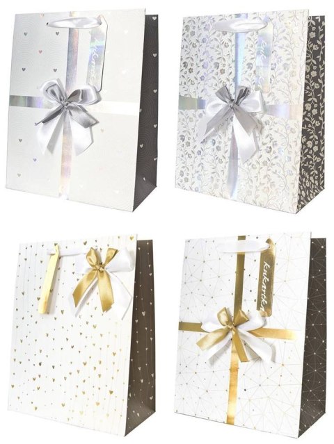 Torebki papierowe Kokarda 18x23x10 cm 12szt. | QPM-100 / 443 Torebki papierowe Kokarda 18x23x10 cm 12szt. | QPM-100 / 443