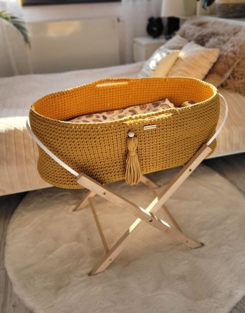 Kosz Mojżesza BOHO bawełniany Handmade z materacykiem - musztardowy Kosz Mojżesza BOHO bawełniany Handmade z materacykiem - musztardowy