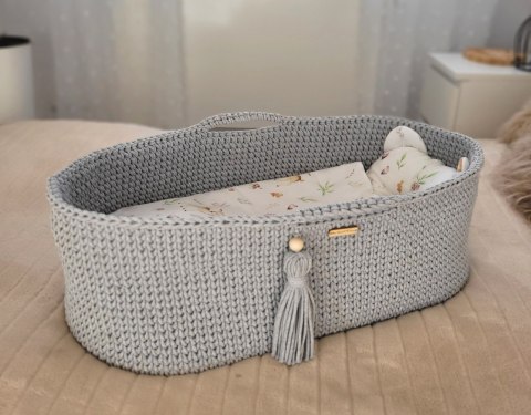 Kosz Mojżesza BOHO bawełniany Handmade z materacykiem - szary Kosz Mojżesza BOHO bawełniany Handmade z materacykiem - szary