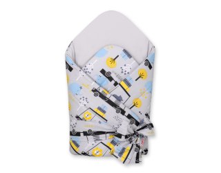 Rożek dla niemowląt z wiązaniem 2w1 usztywniany i miękki - zwierzątka w autkach szare