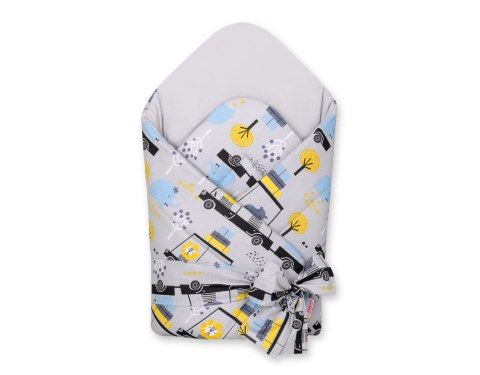 Rożek dla niemowląt z wiązaniem 2w1 usztywniany i miękki - zwierzątka w autkach szare