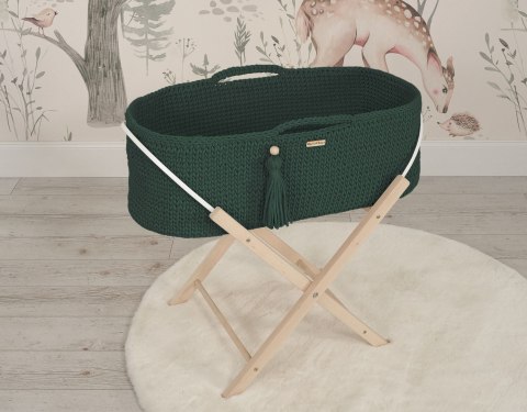 Kosz Mojżesza BOHO Handmade ze stojakiem - butelkowa zieleń Kosz Mojżesza BOHO Handmade ze stojakiem - butelkowa zieleń