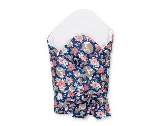 Rożek dla niemowląt z wiązaniem 2w1 usztywniany i miękki - lisia rodzinka na niebieskim